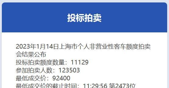 1月份沪牌拍卖结果公布，中标率9%