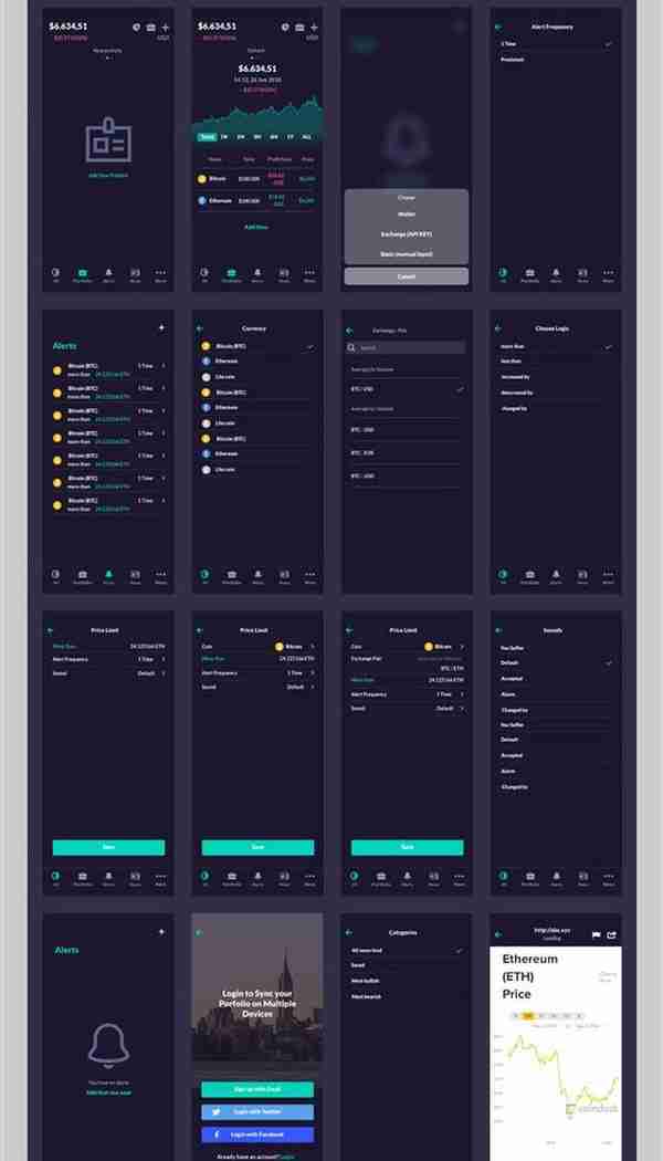 iOS版非常完整的虚拟币全功能的APP UI KITS「Sketch,PSD,XD」110份