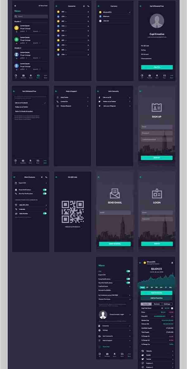 iOS版非常完整的虚拟币全功能的APP UI KITS「Sketch,PSD,XD」110份