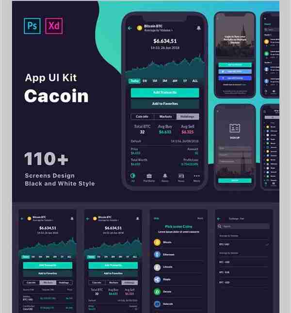 iOS版非常完整的虚拟币全功能的APP UI KITS「Sketch,PSD,XD」110份