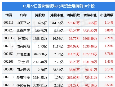 区块链板块12月22日跌0.1%，金财互联领跌，主力资金净流出9.43亿元