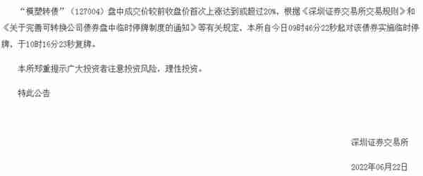 模塑转债一日内遭两次临停，模塑科技因信息披露违规收监管函