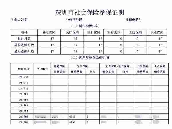 深圳社保参保缴费证明